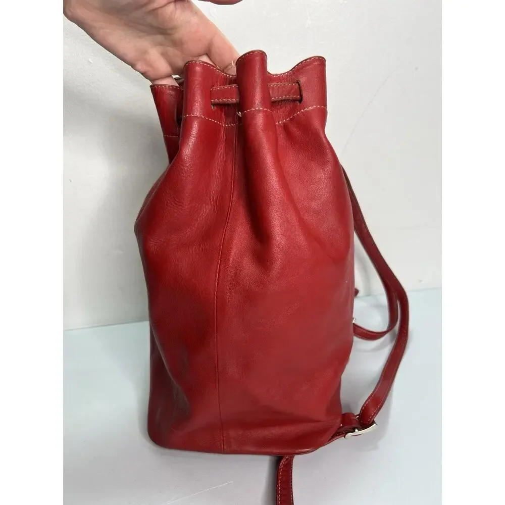 Vintage i Santi Drawstring Leather Bucket Purse Bag Red Made In Italy